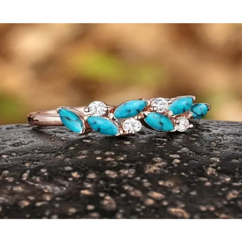 Boho Style Turquoise and Gemstone Gold Ring